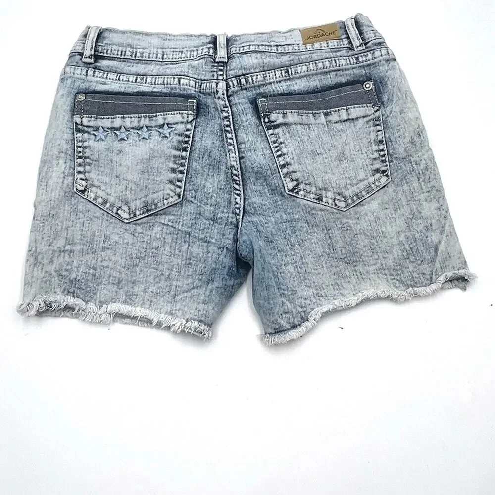 JORDACHE women's denim shorts details on sides embroidered stars SZ 14 (teens)